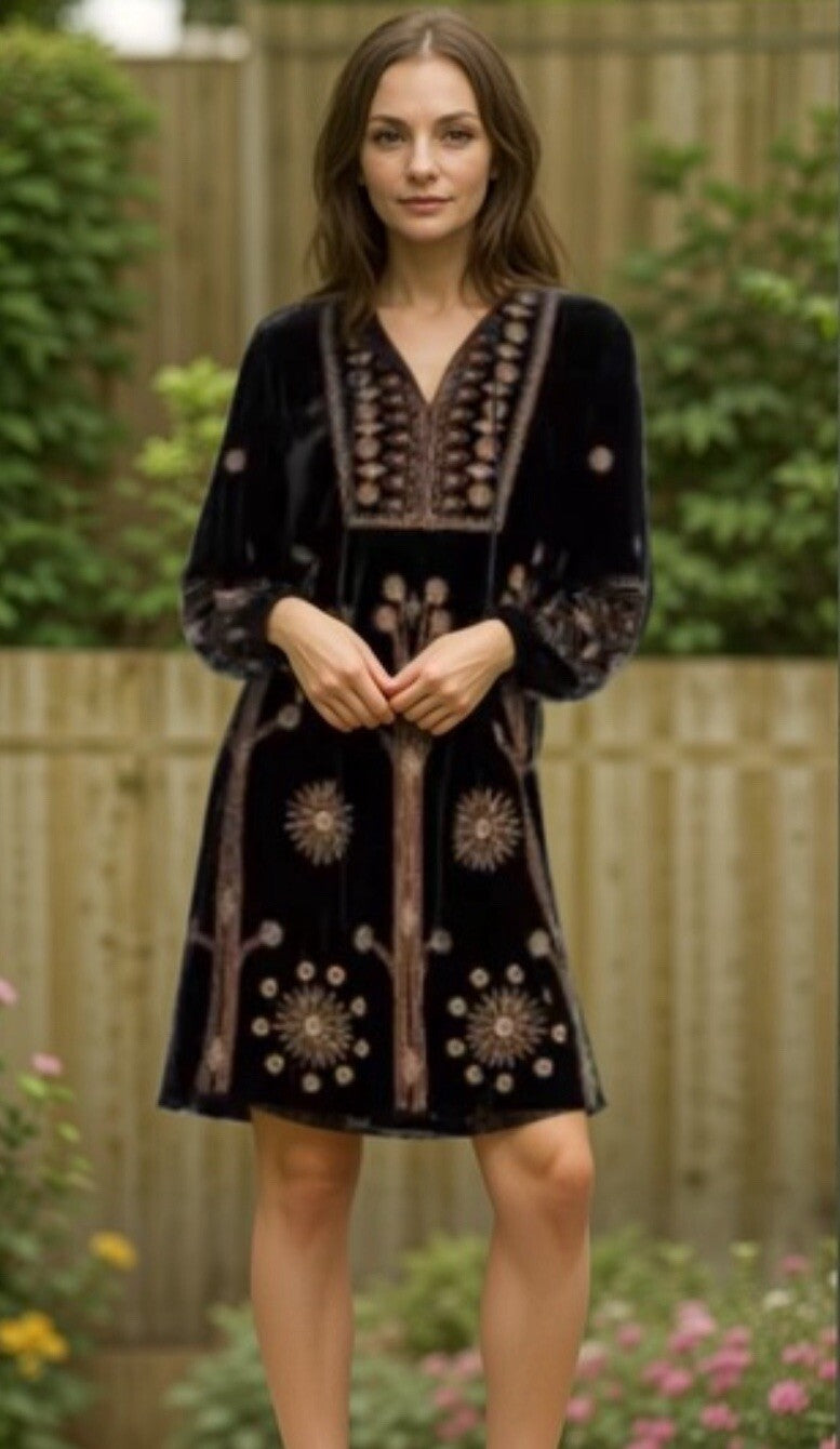 Johnny Was 3X Black & Gold Velvet Shift Mini Dress Tunic Top $528 Retail Johnny Was