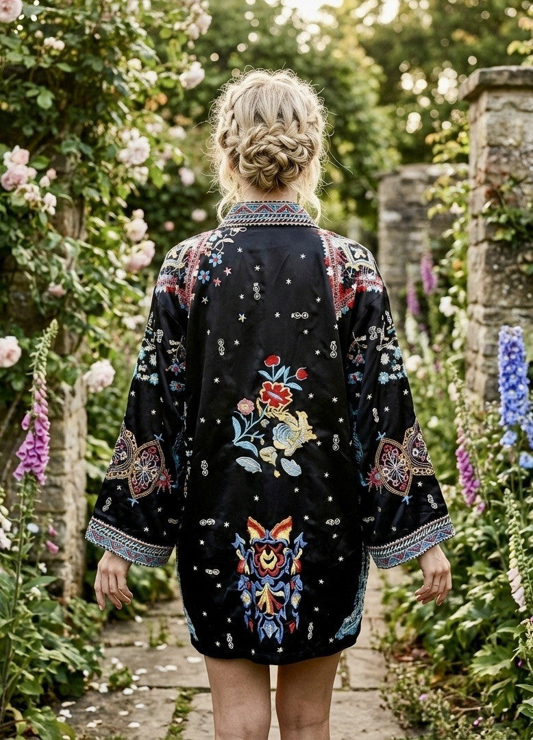 Johnny Was XL 1X Reversible KIMONO Jacket Coat Wrap Duster Embroidery STUNNING Johnny Was