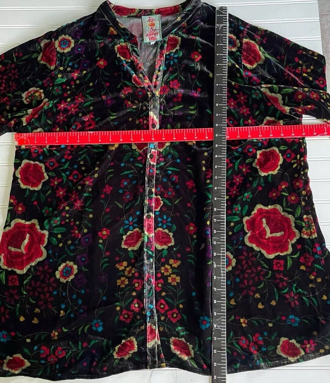 Johnny Was Sz 3X 3XL Velvet Floral Long Sleeve Button Up Top or Kimono