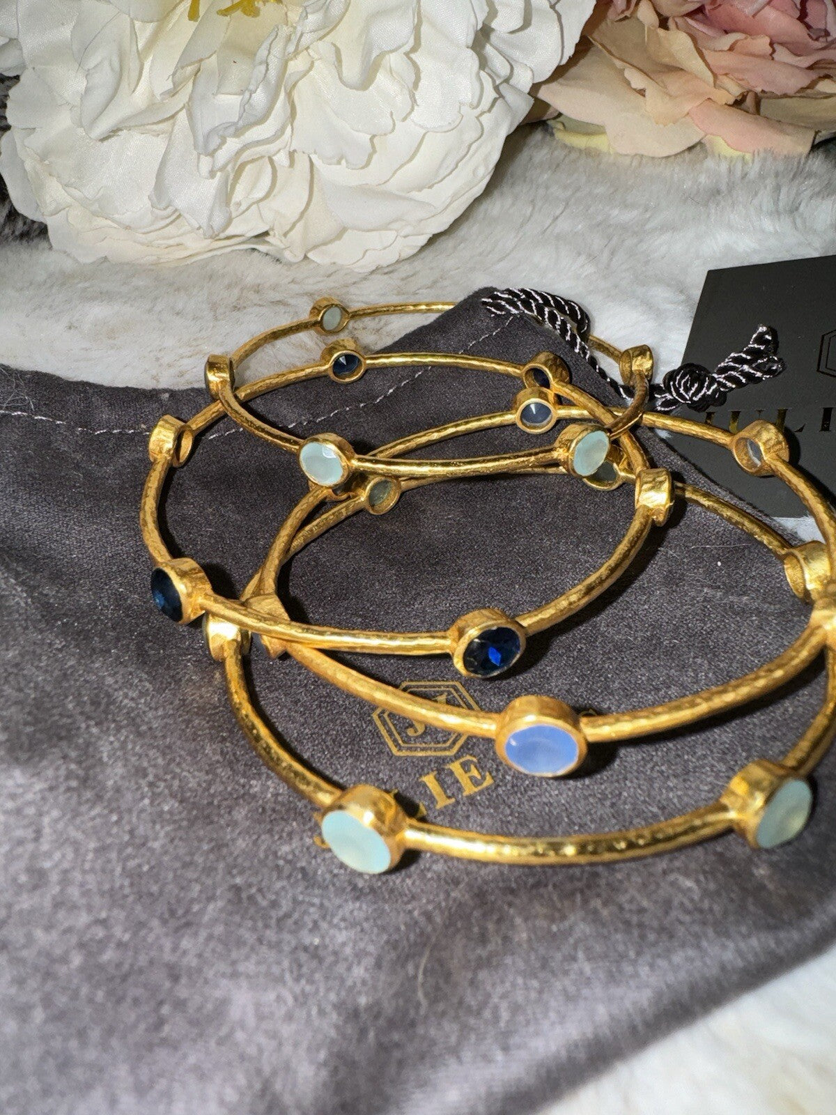 Julie Vos Small Seafoam Green Six Station Milano Luxe Bangle Bracelet 24k Plate Julie Vos