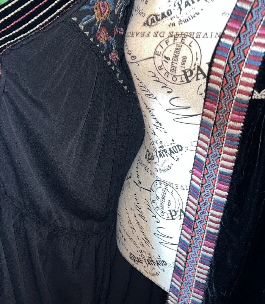 Johnny Was L Large Long Black Velvet Kimono Wrap Jacket Duster Oversized Aztec Johnny Was