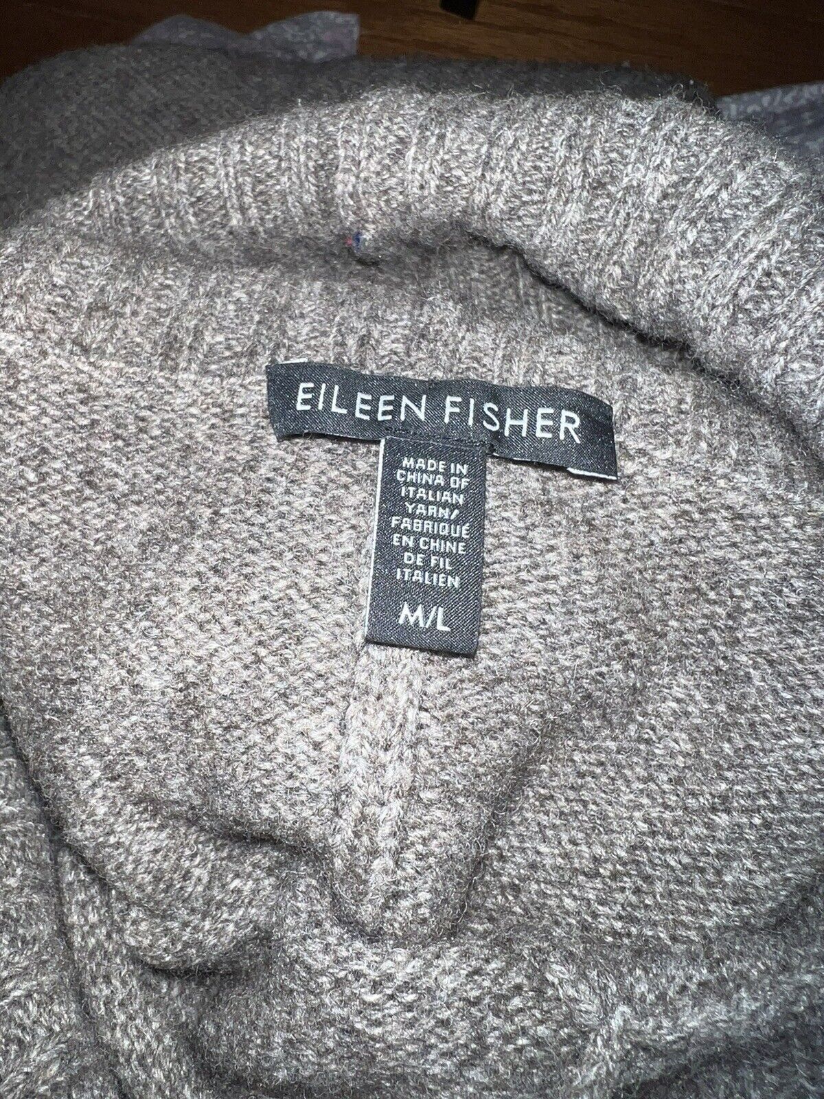 Eileen Fisher L Charcoal Grey Merino Wool Cowl Neck Poncho Pullover Sweater