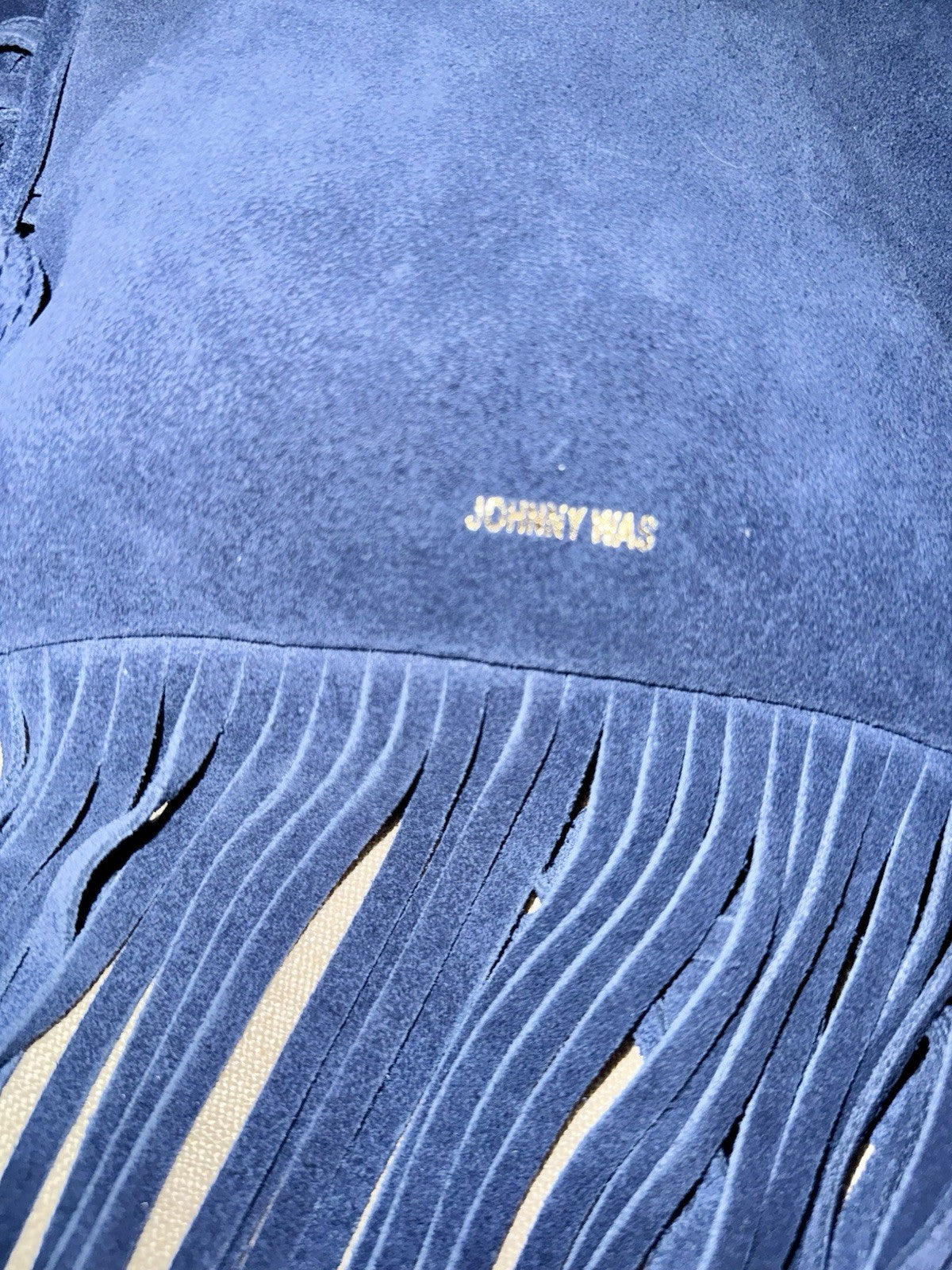 Johnny Was Blue Suede Leather & Fringe Crossbody Bag Purse Shoulder Tote Johnny Was