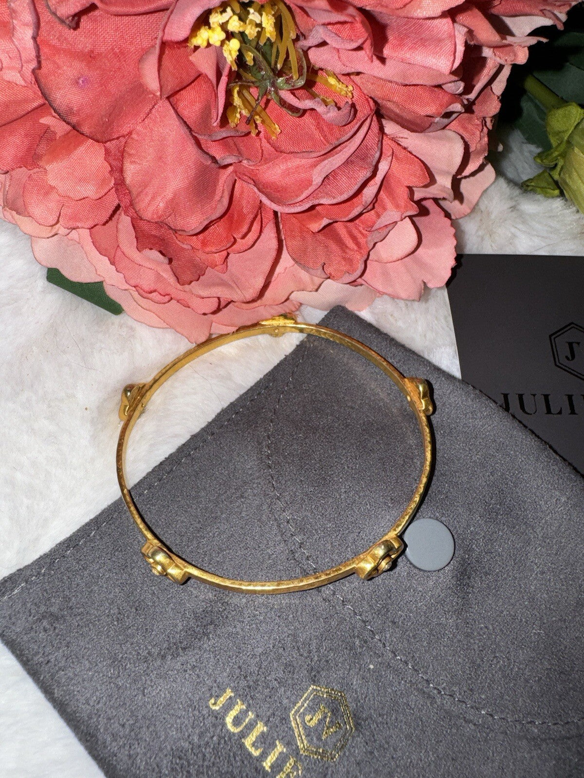 Julie Vos Sz Small Five Station CZ Cross Bangle Bracelet 24k Plated RETIRED Julie Vos