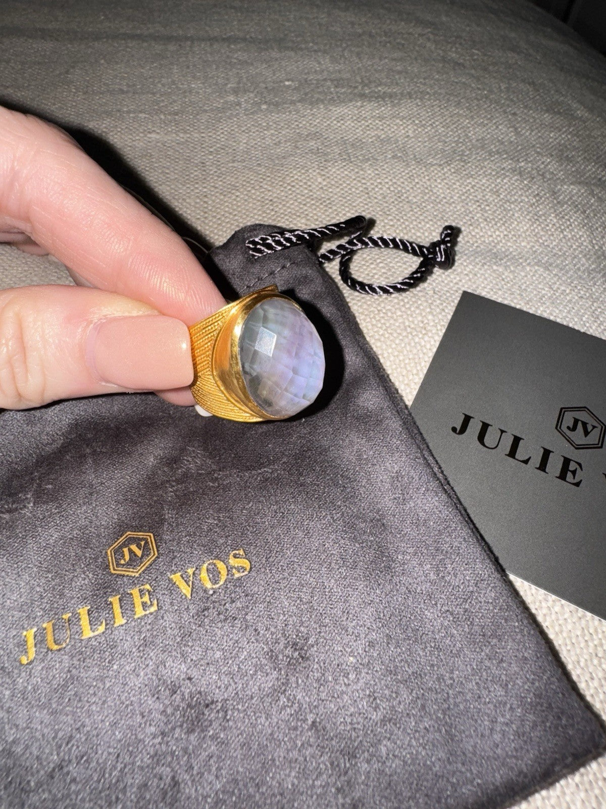Julie Vos 7 Iridescent Heather Lavender Statement Ring ADJUSTABLE 24K Plated Julie Vos