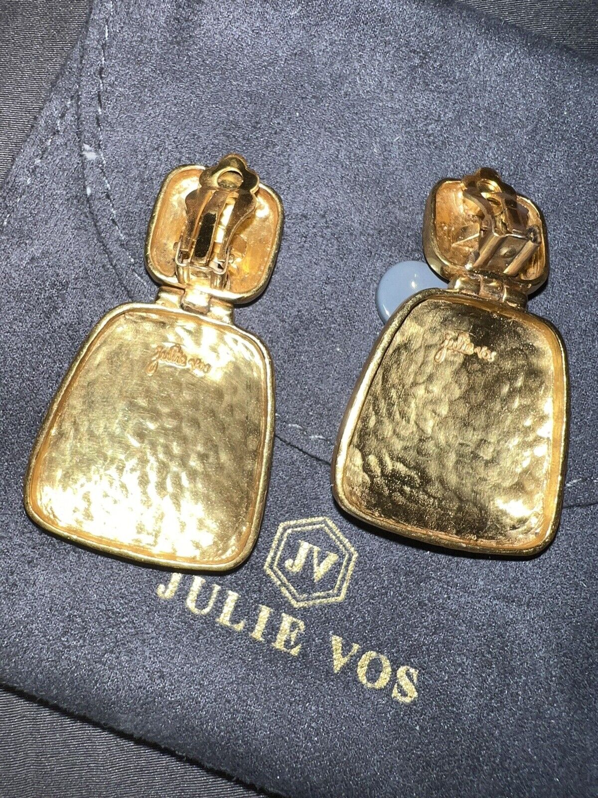 Julie Vos Gold Plated Matte Satin Hammered Drop Statement Clip-On Earrings