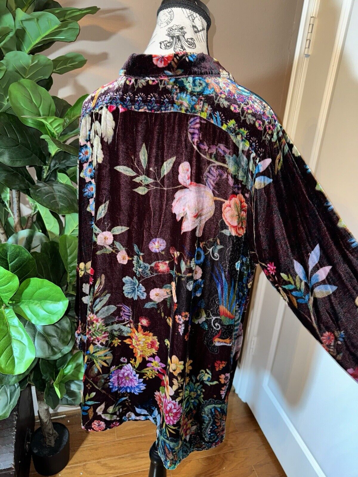 Johnny Was 1X Velvet Jewel Tone Kimono Long Sleeve Button Up Shirt Top