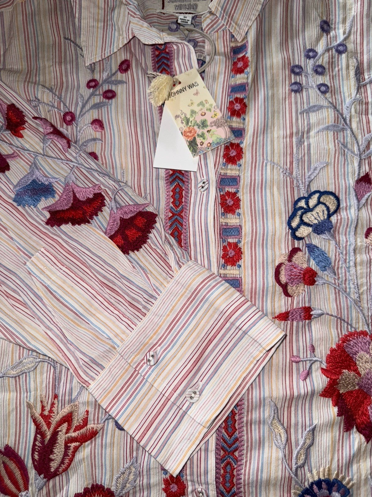 Johnny Was 3x Plus White Pink Button Up Blouse Tunic Top Shirt Lightweight Cool Johnny Was