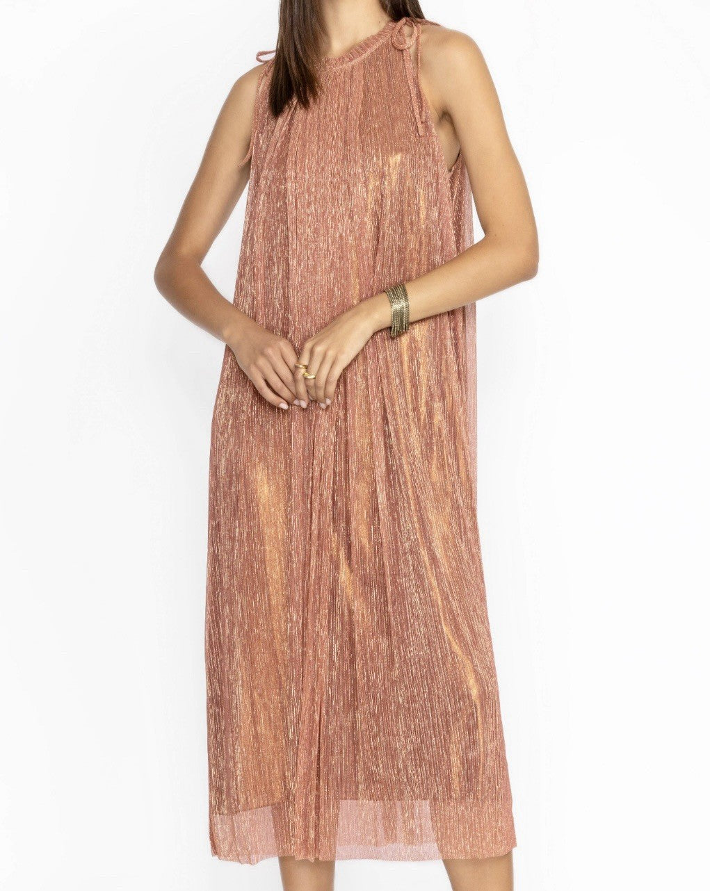 Johnny Was XL Rose Gold Pink Melon Cocktail Party Dress Sleeveless Tie Waist Johnny Was