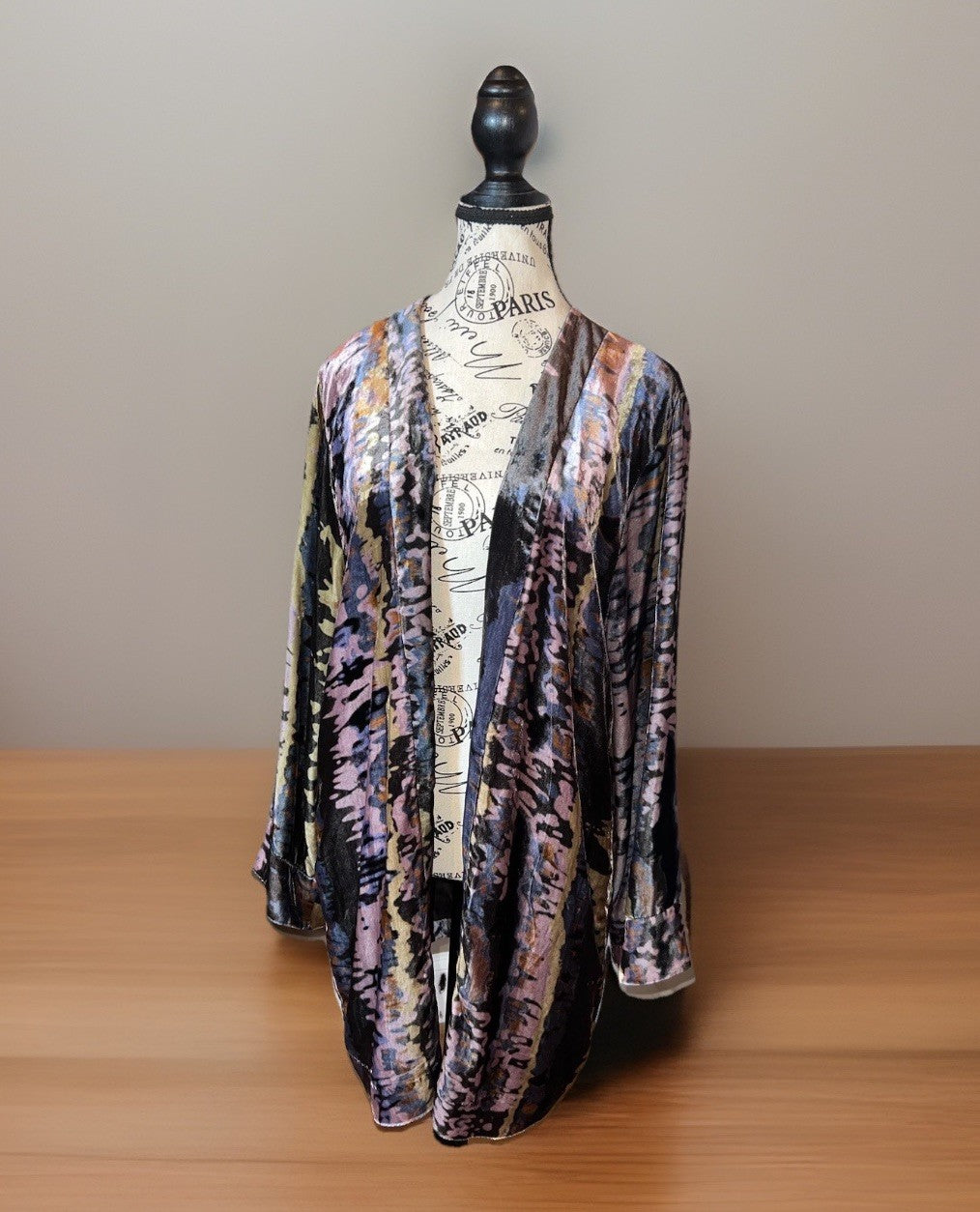 Johnny Was M Velvet Silk Lined Kimono Wrap Jacket Purple Blue Gold Artsy BOHO Johnny Was