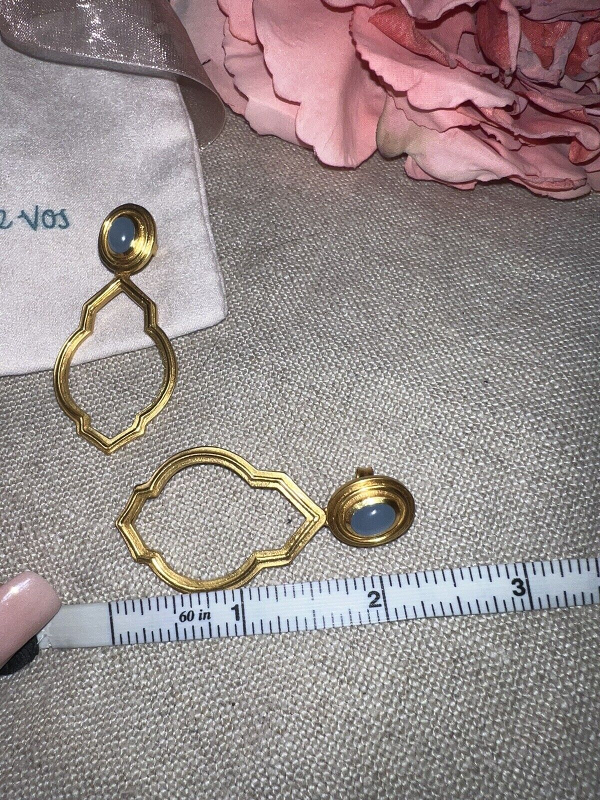 New Julie Vos AMAZING Blue Stone Statement Earrings 24k Gold Plated