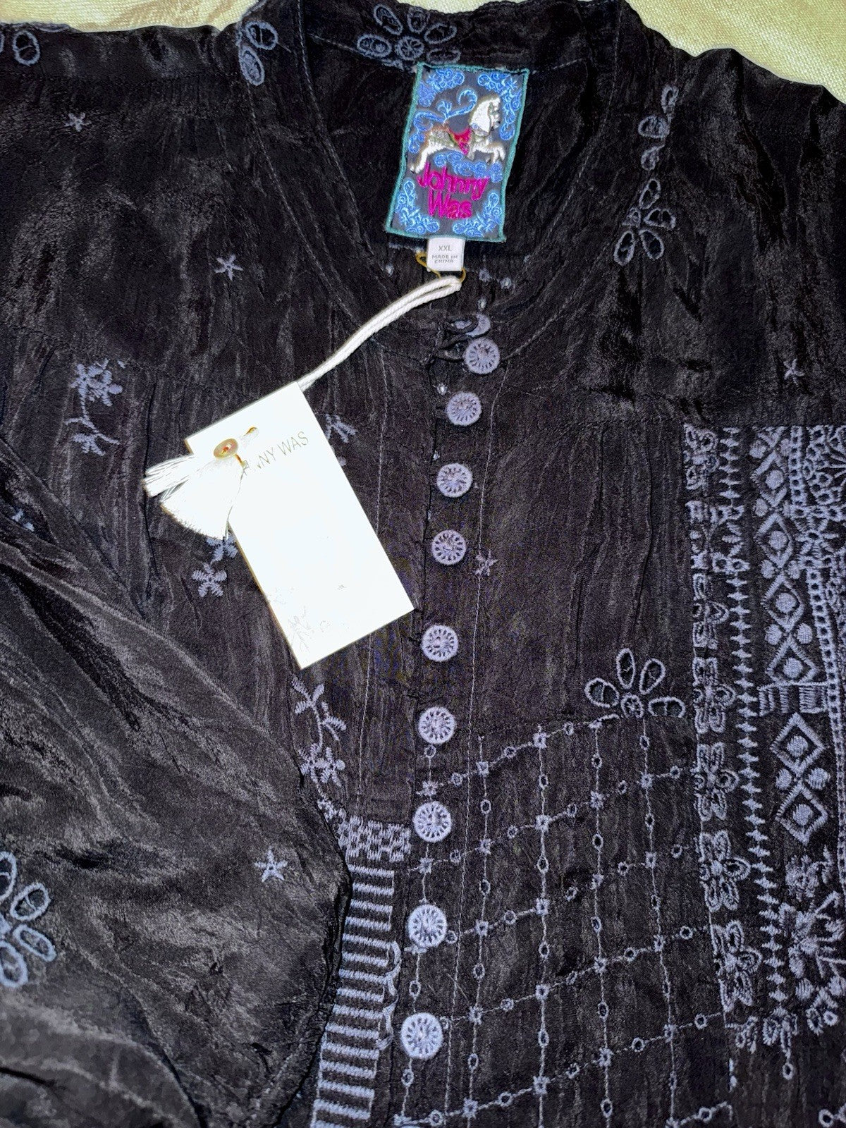 Johnny Was XXL Black Eyelet Lace Mini Dress & Slip Drawstring Waist $560 Ret Johnny Was