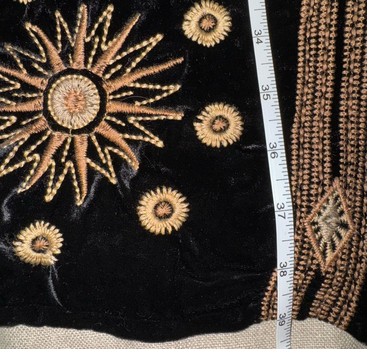 Johnny Was Large Black & Gold Velvet Shift Mini Dress Tunic Top $528 Retail Johnny Was