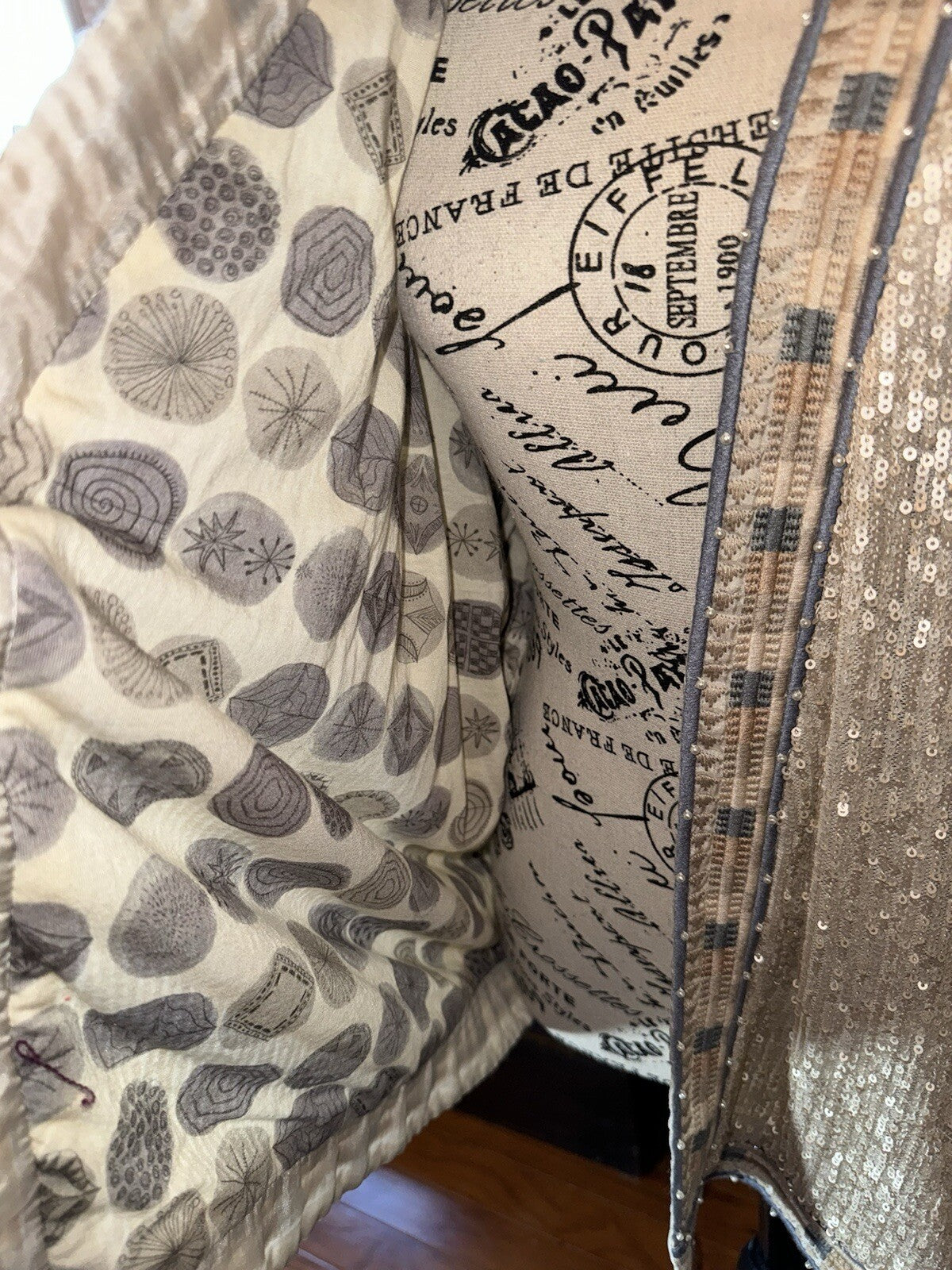 Johnny Was L Large Silk & Sequins Ivory KIMONO Jacket Wrap Pearl Accents Johnny Was