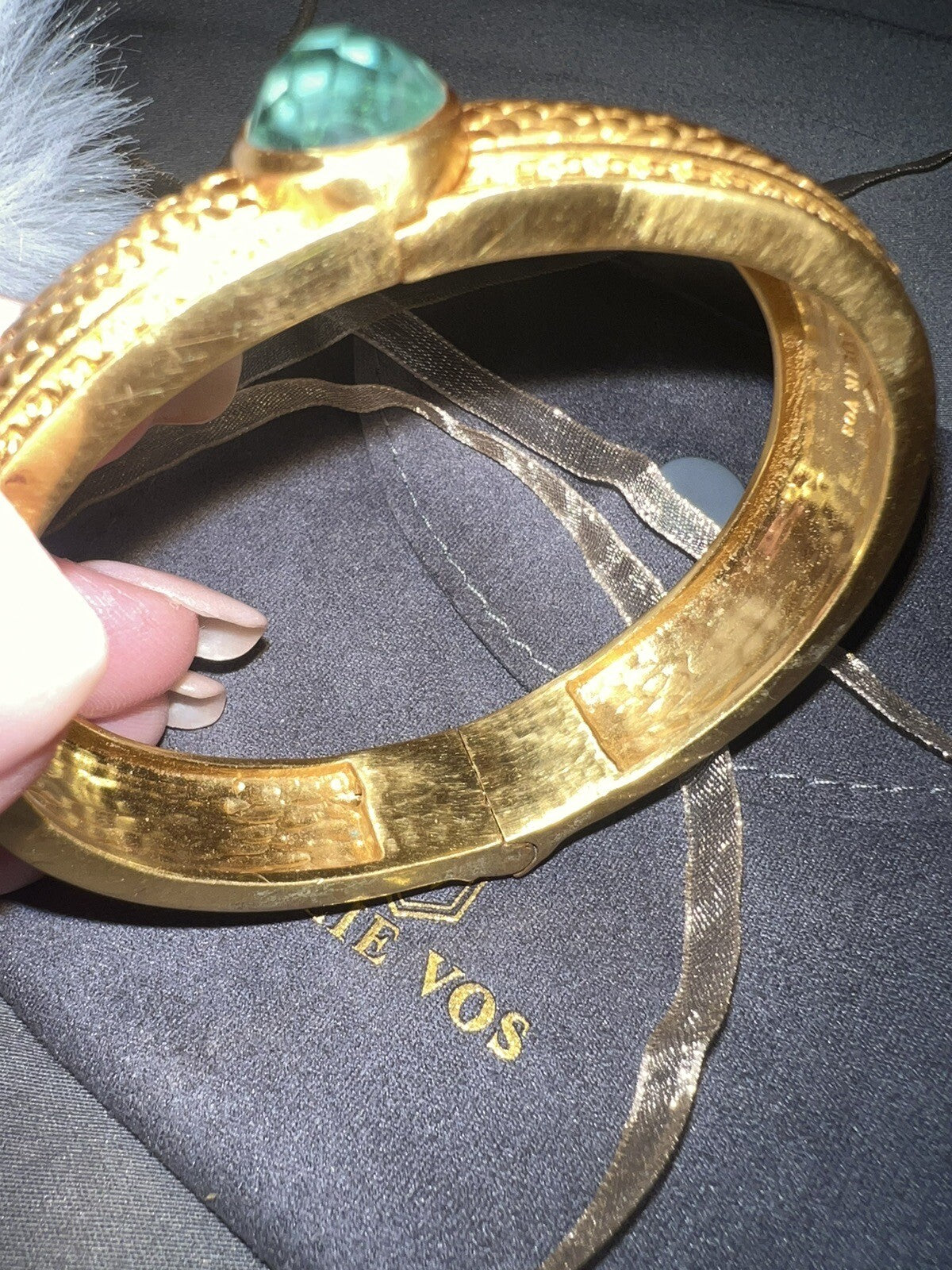Julie Vos Hinged Bangle with Bahamian Blue Stone & 24k Plated  RETIRED Julie Vos