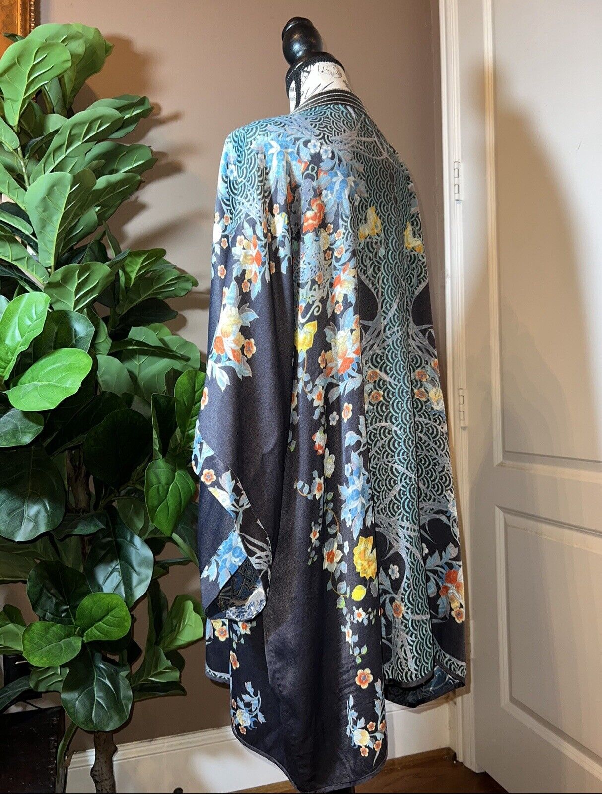 Johnny Was XXL Kimono Duster REVERSIBLE Wrap Cardigan Jacket Dragon Blues