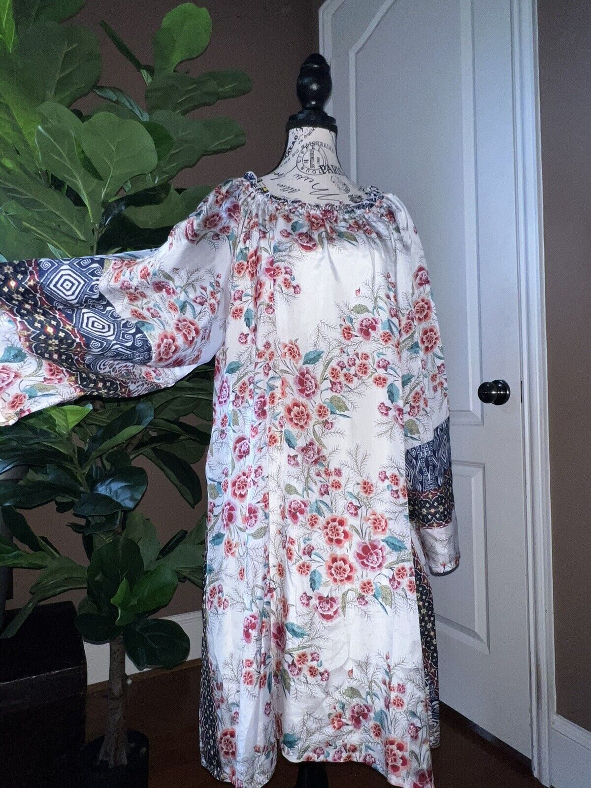 Johnny Was 100% Silk Mini Dress Tunic Top & Slip XL Kimono Sleeves SPRING