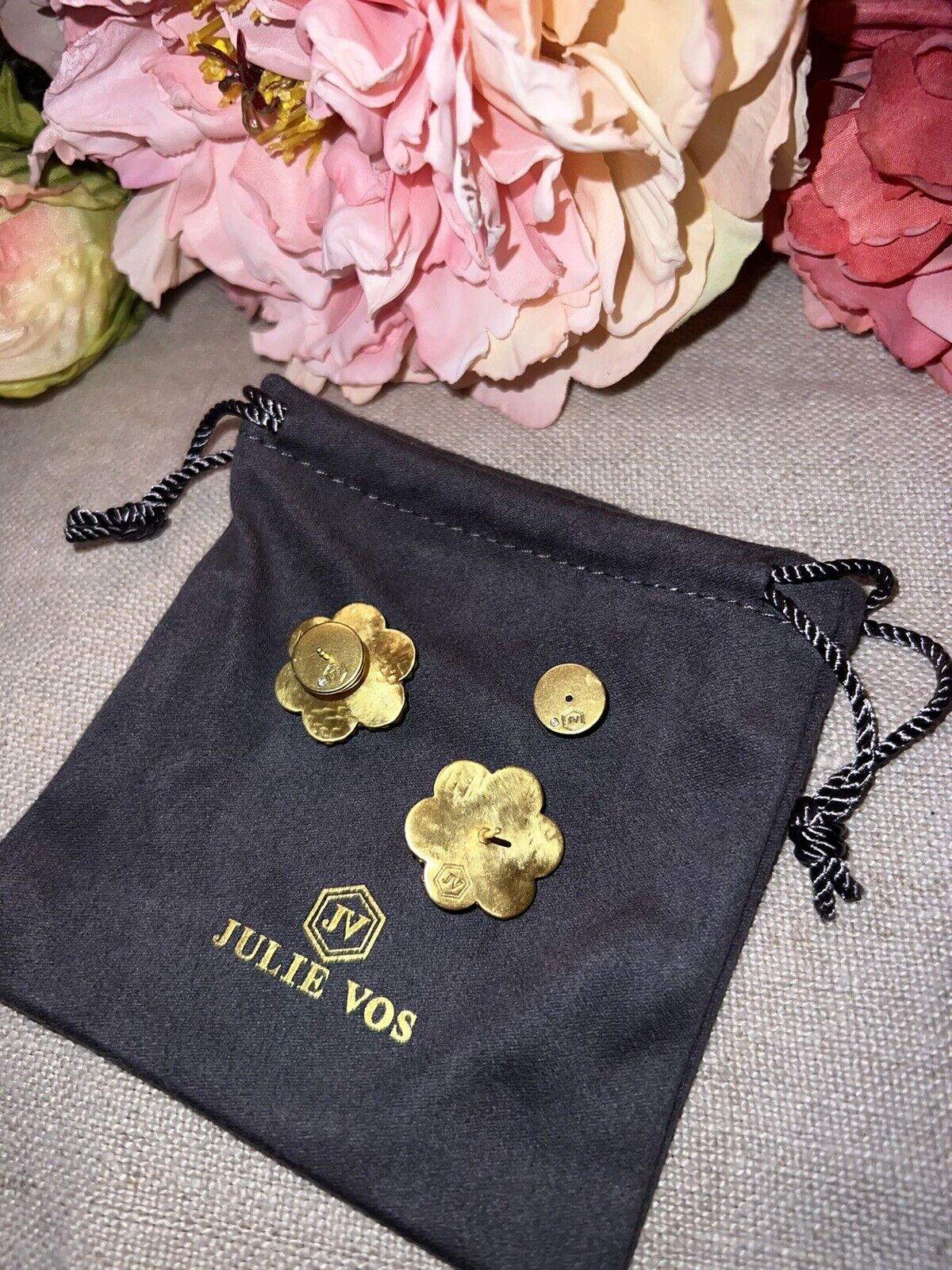 NEW Julie Vos Pearl & 24k Gold Plated Flower Statement Earrings NWOT