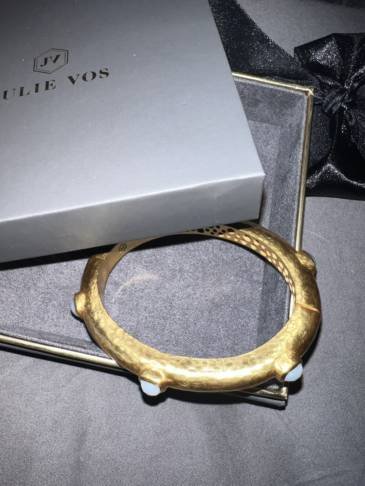 Julie Vos Hinged Bangle Bracelet White Moon Stone 24k Gold Plated Cuff Moonstone Julie Vos