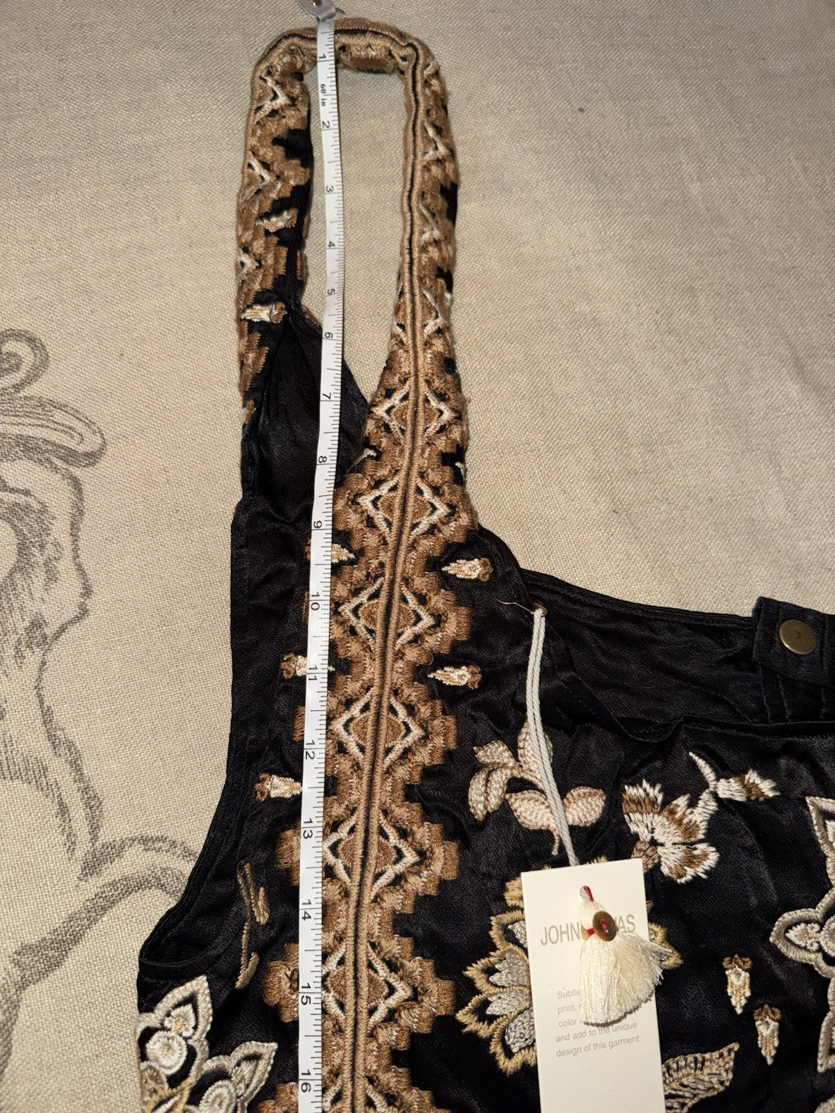 Johnny Was Large Black & Gold Satin Hobo Bag Slouch Tote Purse Embroidered Johnny Was