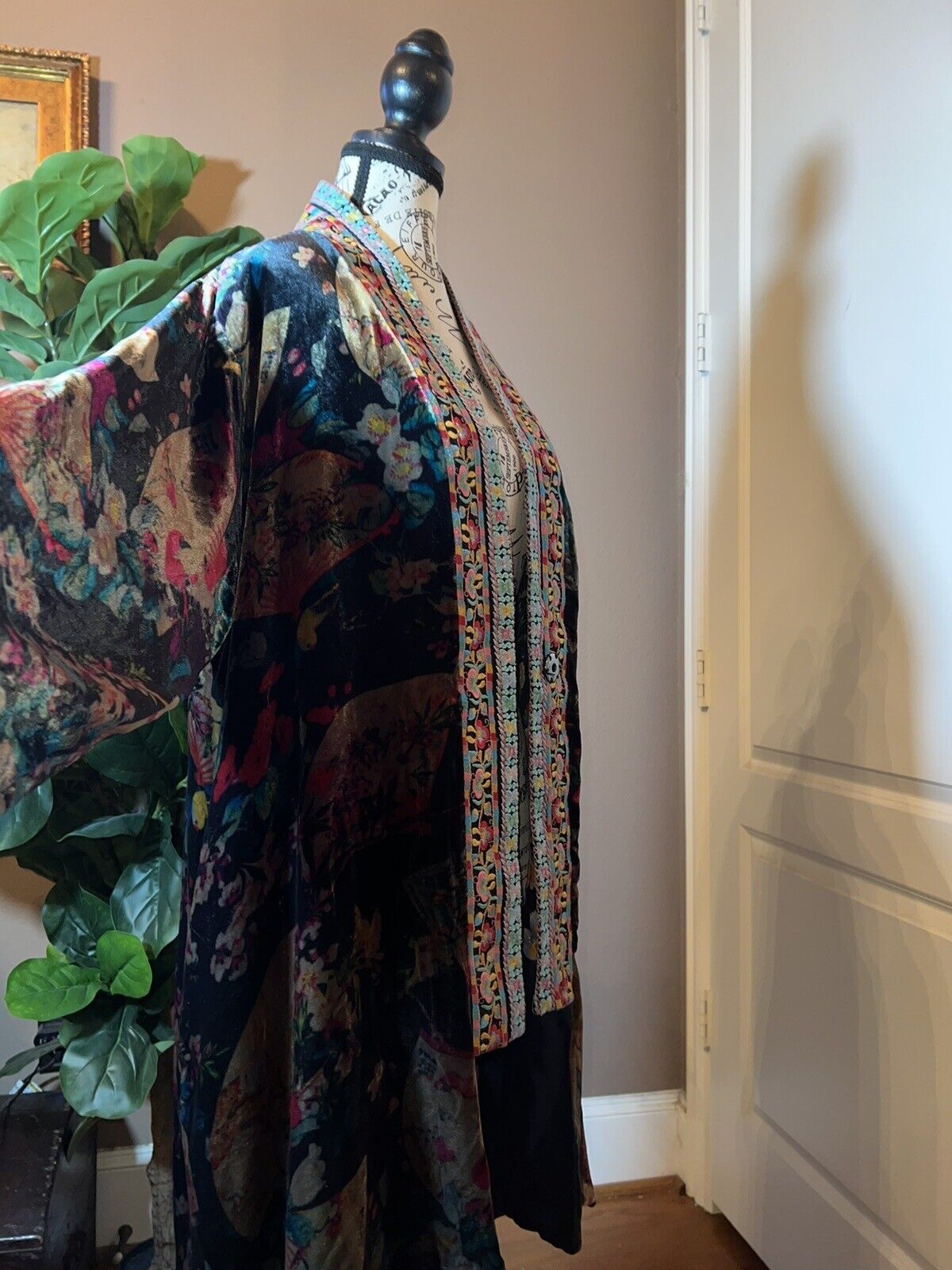 Johnny Was Velvet & Silk Kimono Wrap Sz L Large REVERSIBLE Jewel Tones