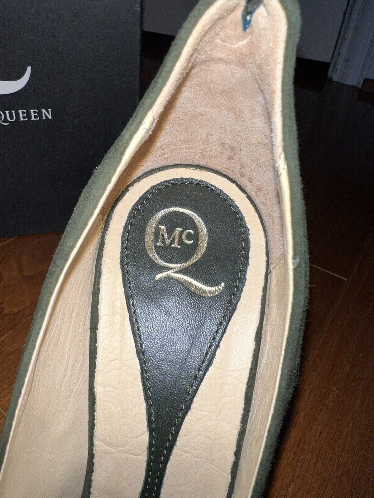 Alexander McQueen Suede Studded Heels In Military Green Sz 38 US 8 AUTHENTIC