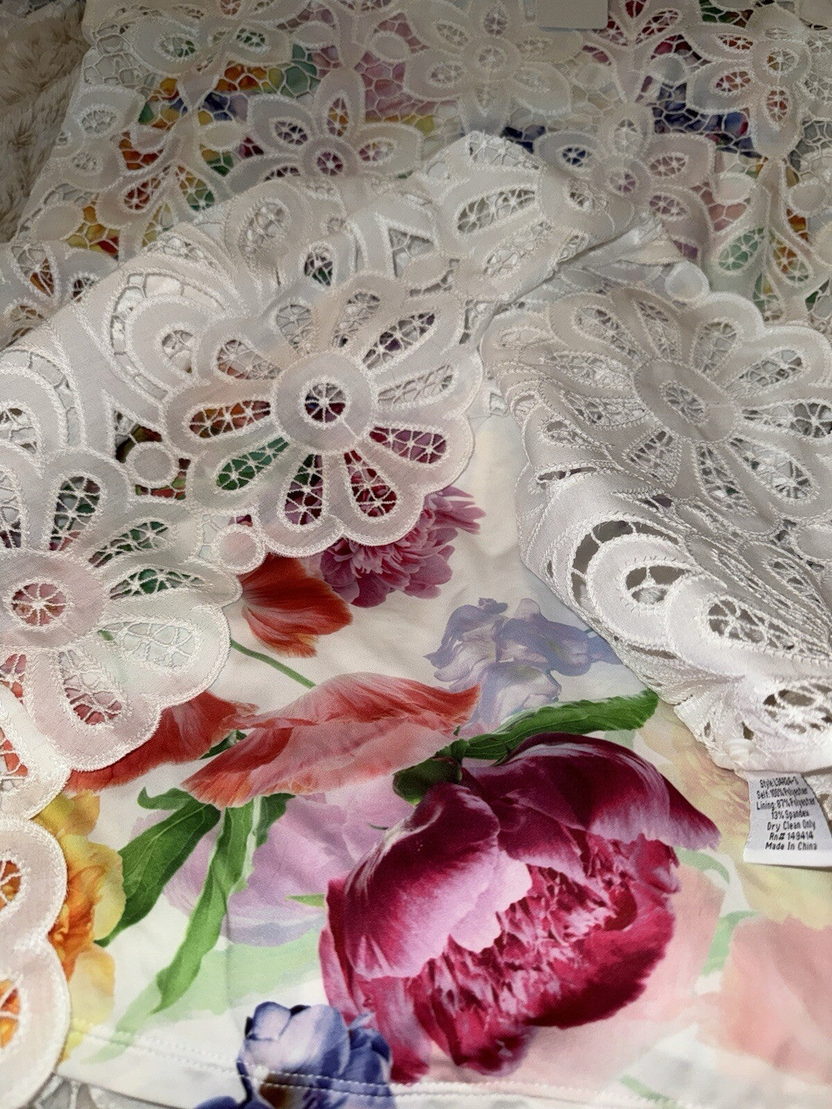 Johnny Was XL White Eyelet Lace Shift Mini Dress & Floral Slip Retail $538 Johnny Was