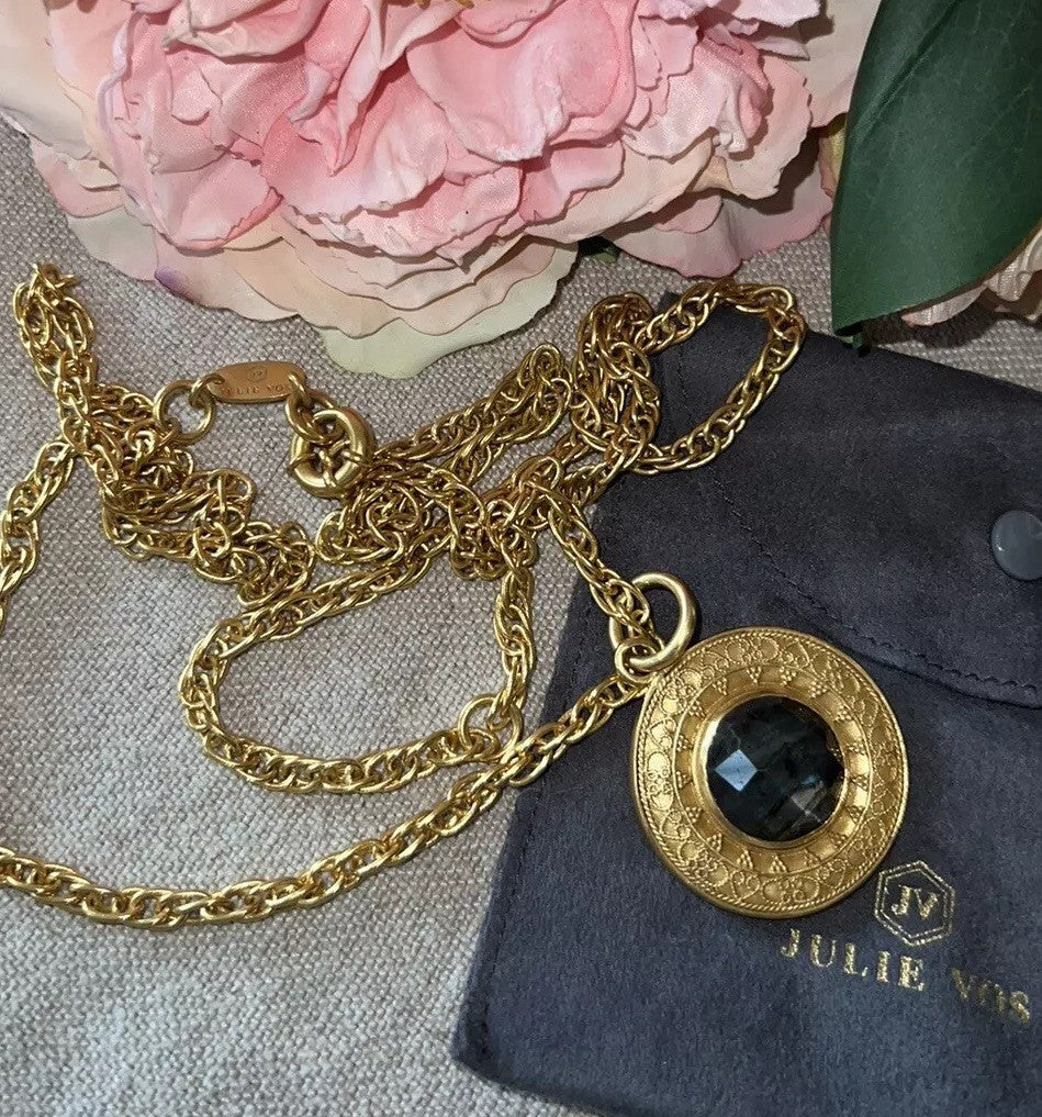 Julie Vos REVERSIBLE Statement Necklace Labradorite & PEARL Pendant Chain Julie Vos