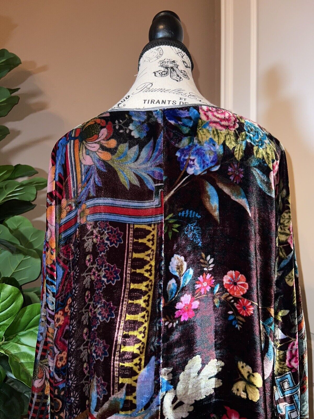 Johnny Was Floral Velvet Tunic Top Mini Dress Long Sleeve Sz XL Jewel Tones