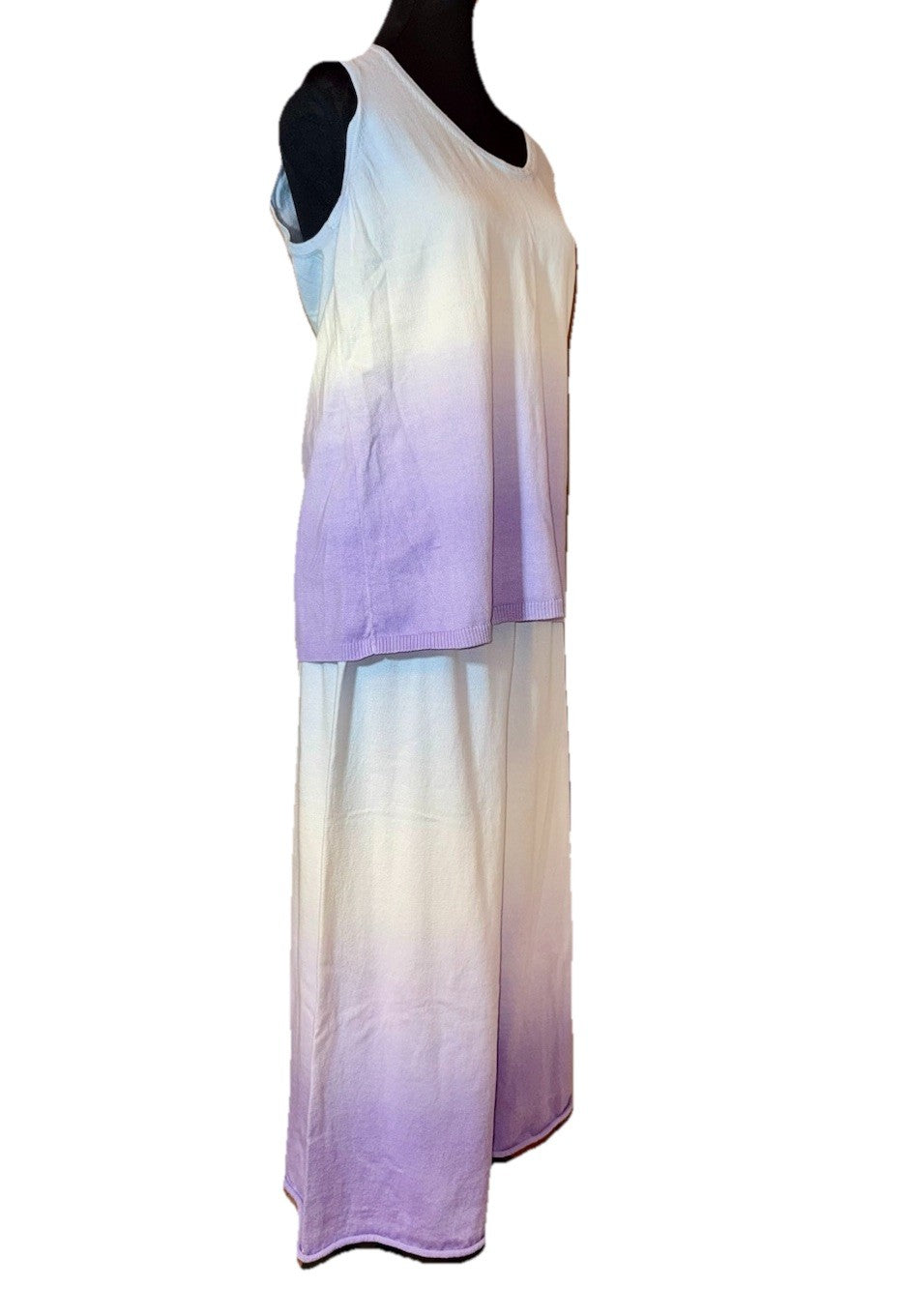Johnny Was 3pc Set L Large Purple Whit Blue Dip Dye Kimono Tank & Wide Leg Pants Johnny Was