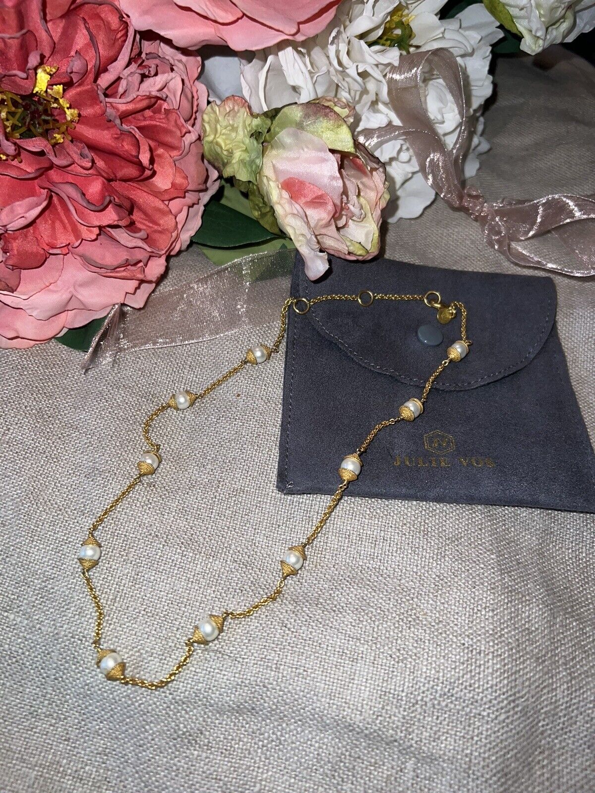 Julie Vos 18” Pearl & 24k Gold Plated Station Necklace