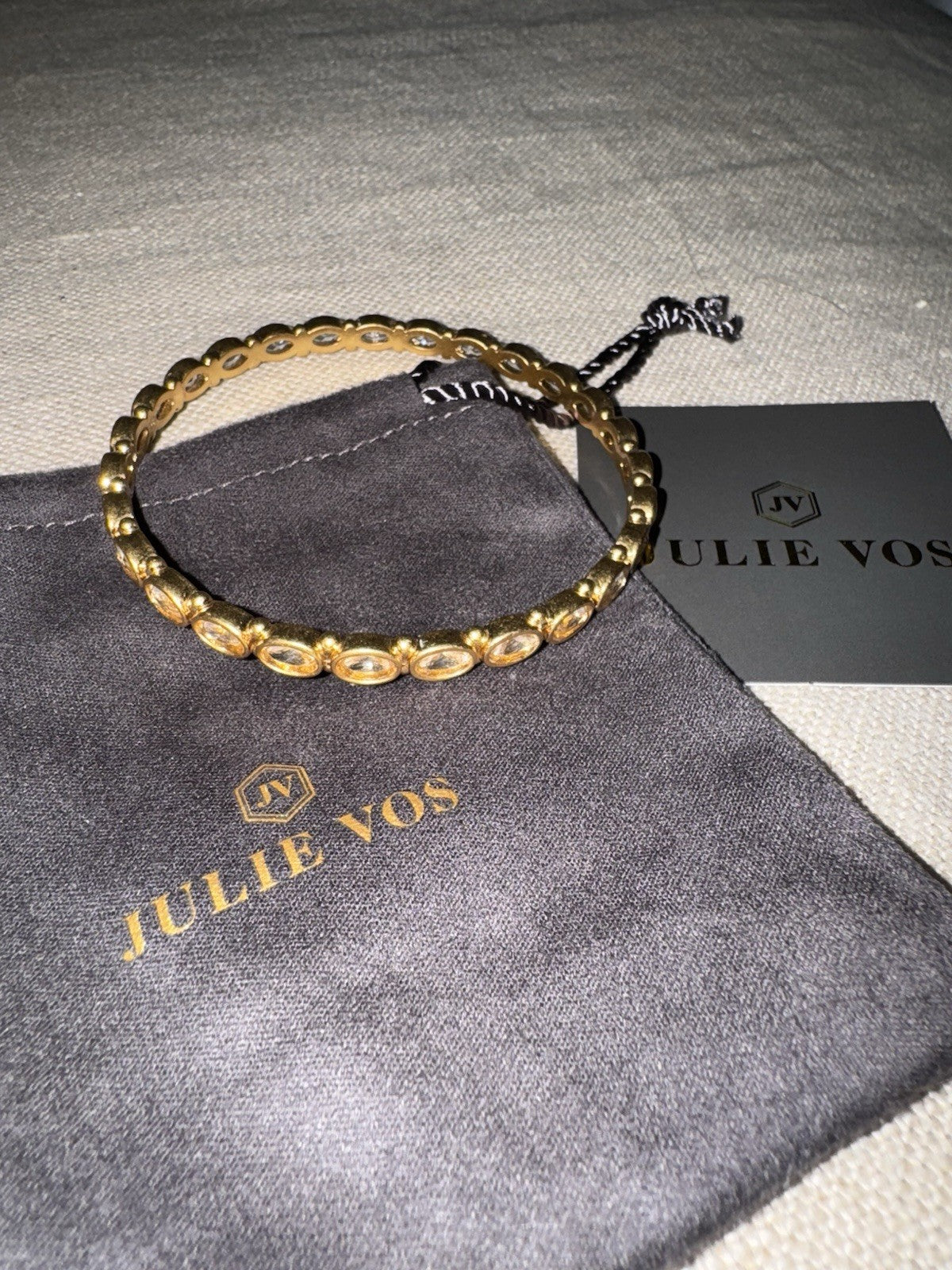 Julie Vos Bracelet 24K Gold Plated Clear Crystal Bangle Sz Medium Stacking Julie Vos