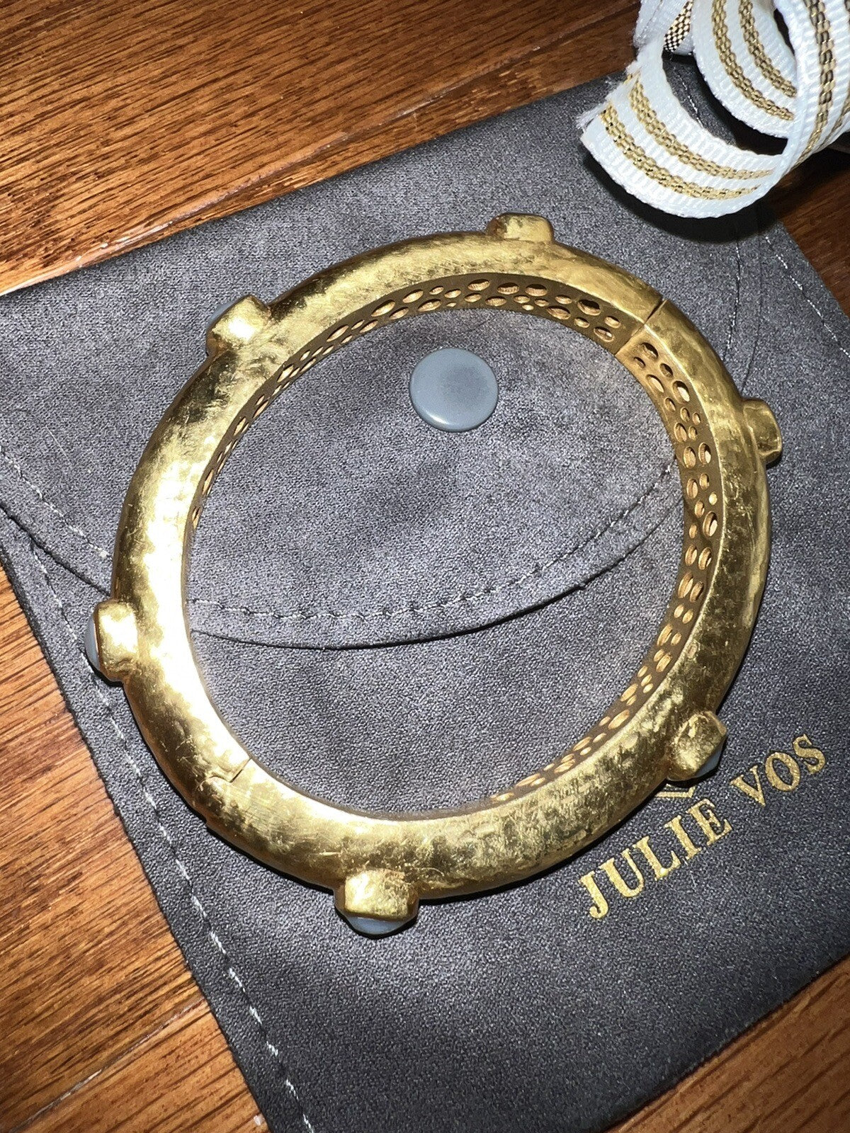 Julie Vos Hinged Bangle Bracelet Clear Iridescent Stones Slightly Milky In Color Julie Vos