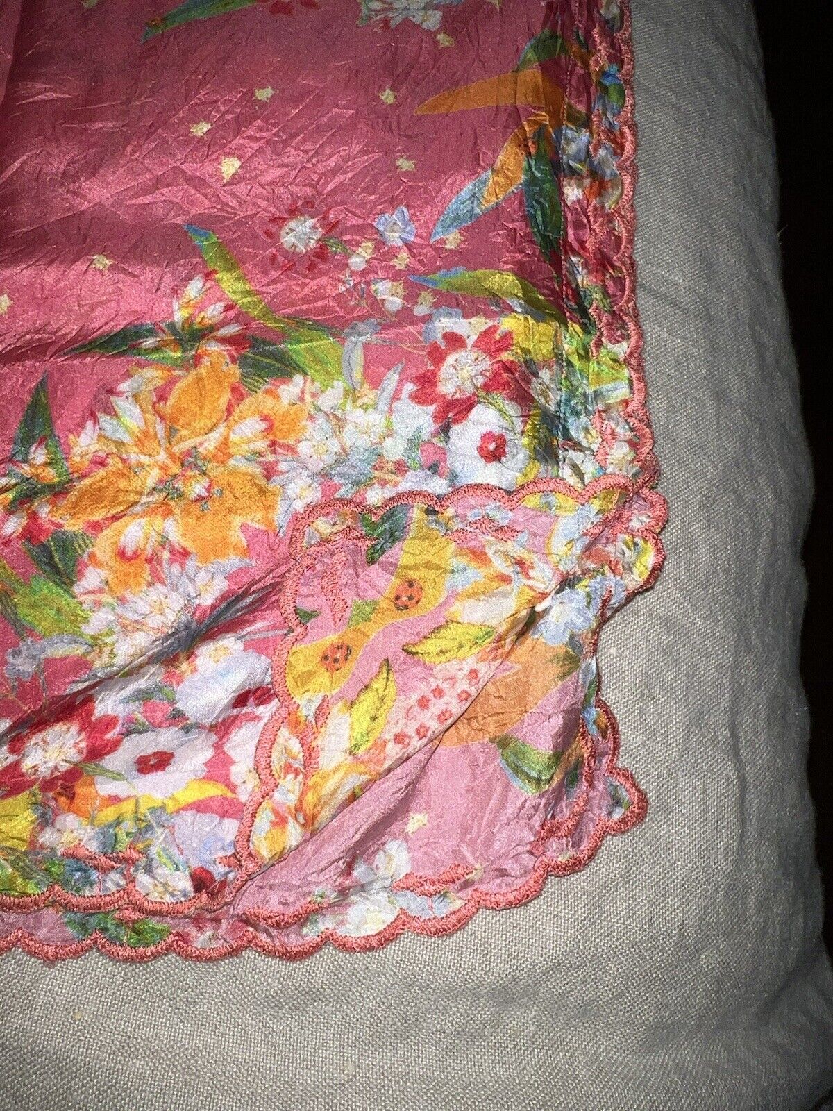 Johnny Was Pink O/S 100% Silk Kimono Wrap Top Cover Up Tassels Butterflies Flora