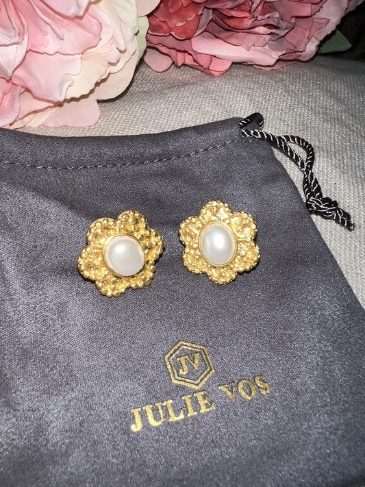 Julie Vos Pearl & 24k Gold Plated Flower Statement Earrings Julie Vos