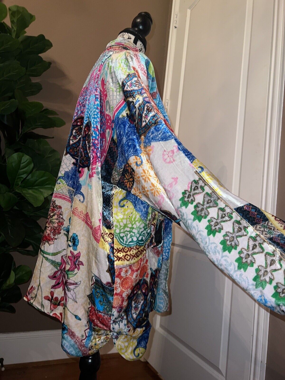 Johnny Was Velvet & Silk Kimono L Large REVERSIBLE Jewel Tones Pockets