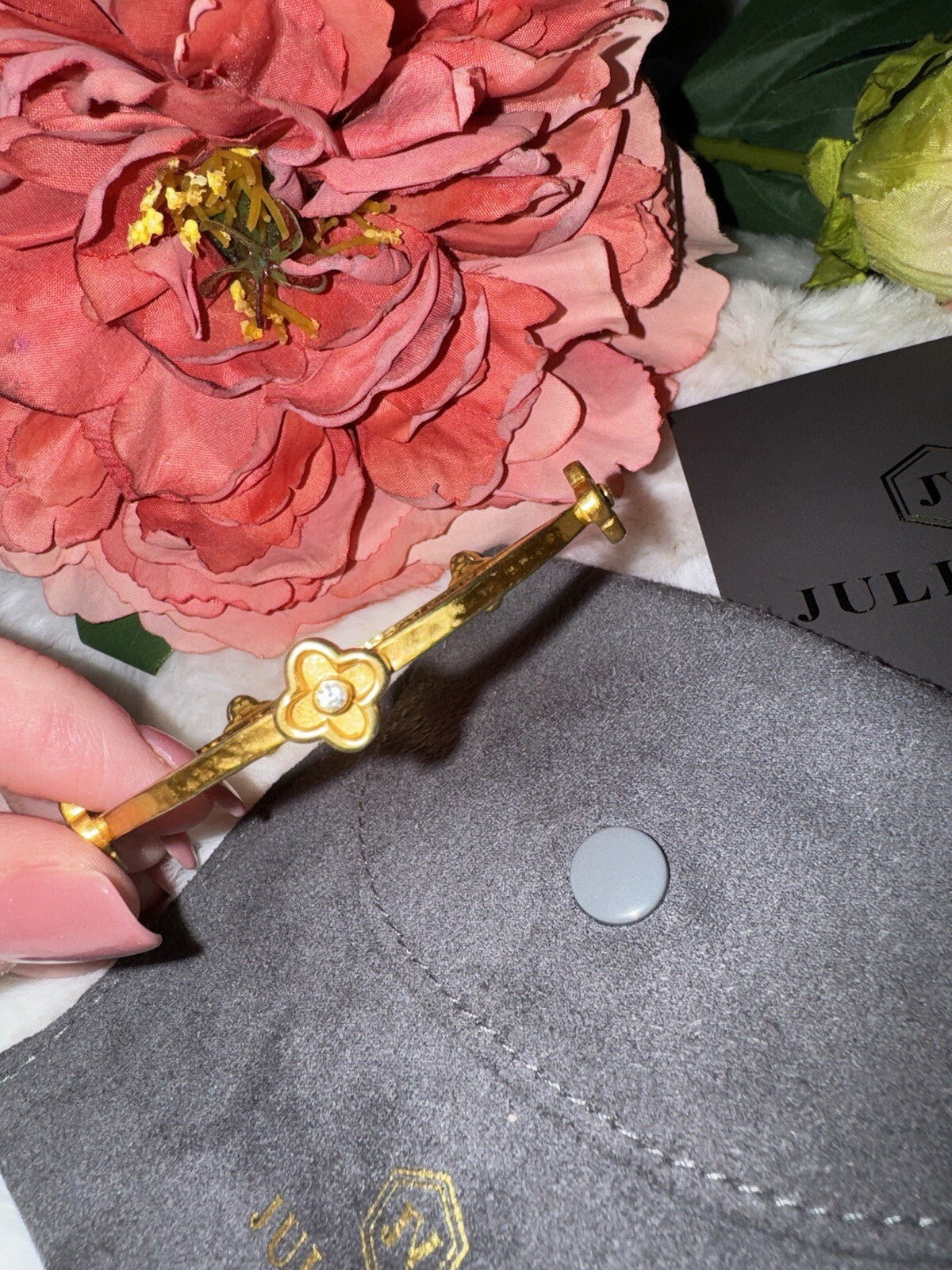 Julie Vos Sz Small Five Station CZ Cross Bangle Bracelet 24k Plated RETIRED Julie Vos