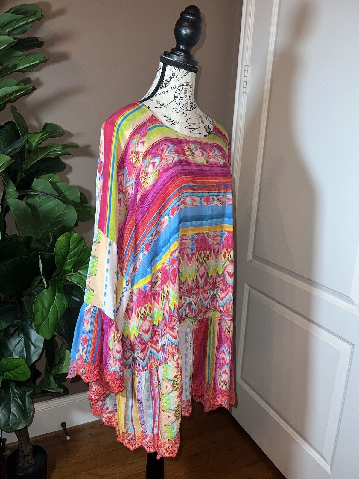 Johnny Was Silky Peplum Top Mini Dress Tunic SPRING PINKS  2x 2XL XXL