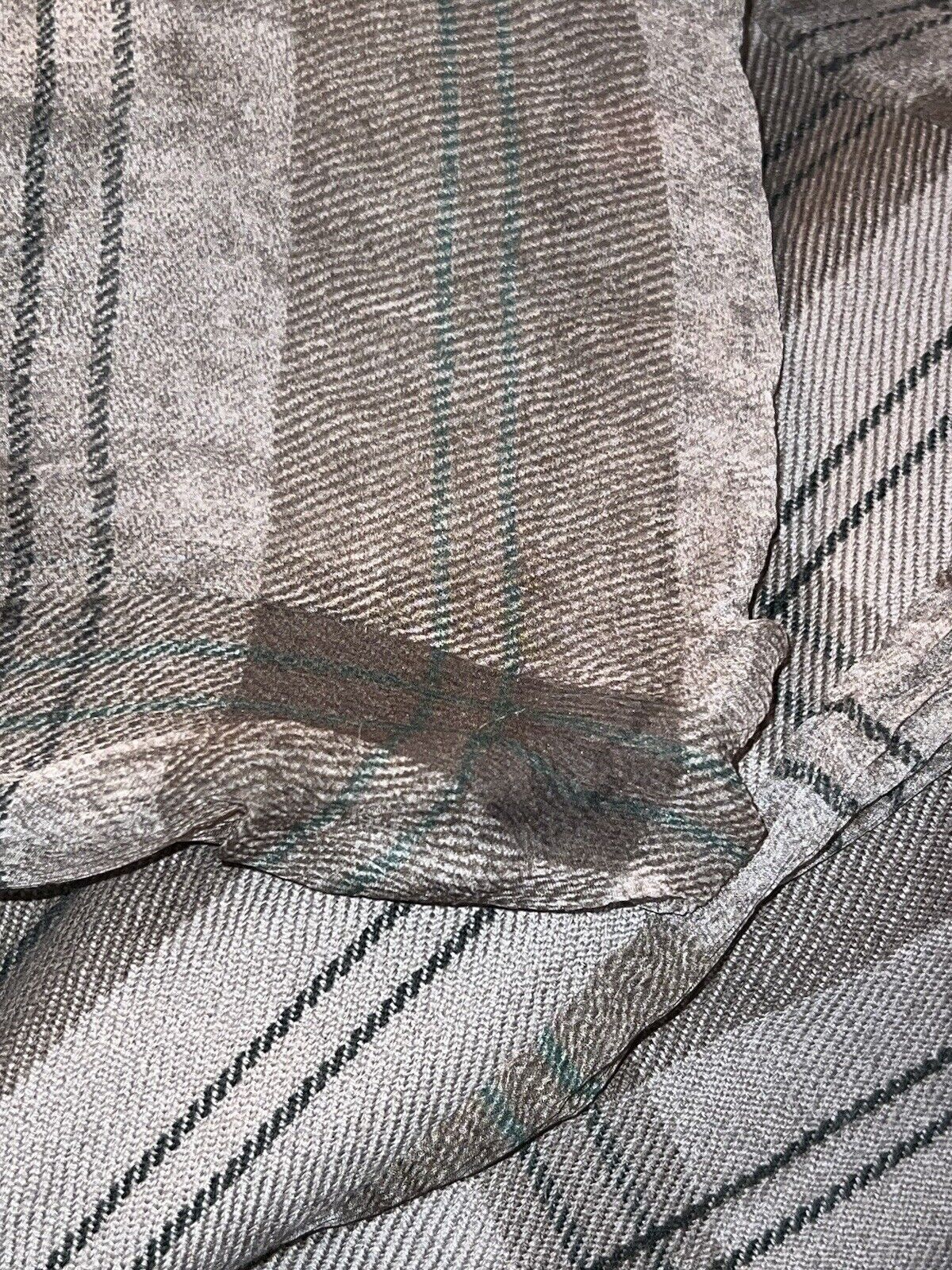 Burberry Scarf Silk And Sheer Plaid Olive Grey Green 35” x  18”