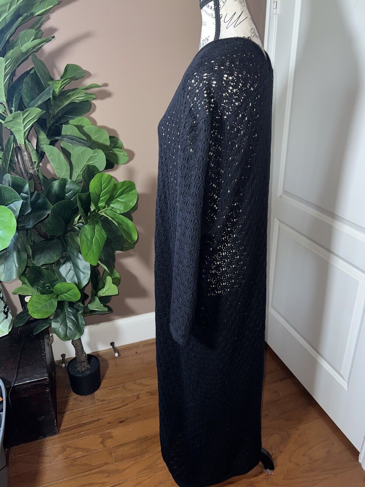 Johnny Was Black Crochet Long Kimono XL 1X 1XL  Duster Cover Up Wrap