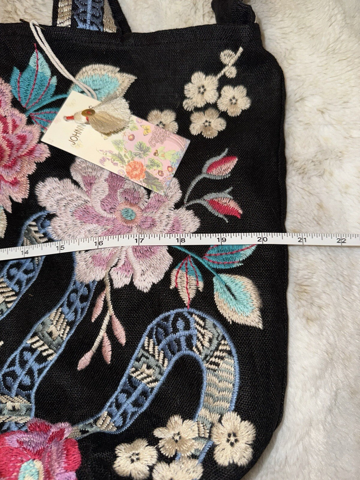 Johnny Was Large Black Embroidered Hobo Bag Tote Purse Crossbody Snakes & Roses Johnny Was