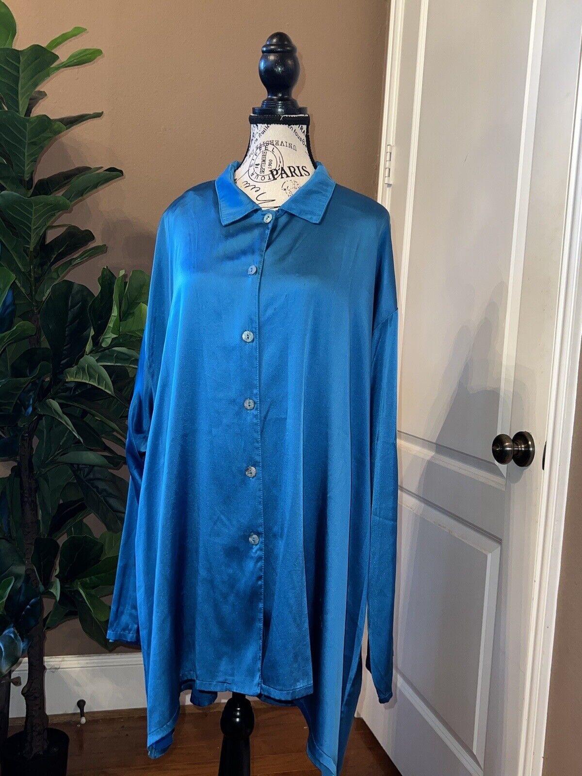 Bryn Walker Blue Silk 3x Dress Shirt Long Sleeve Button Up Tunic Top