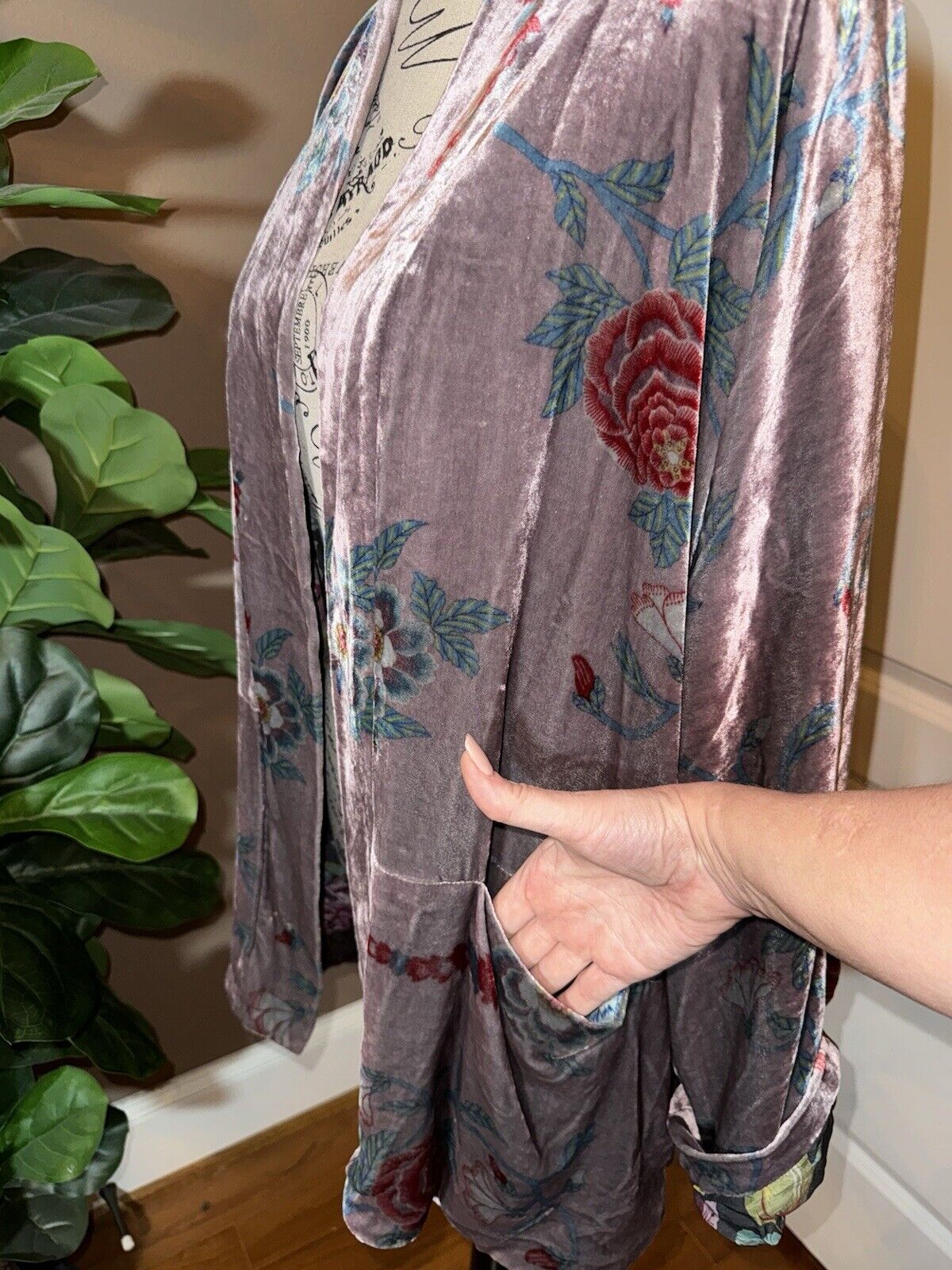 Johnny Was L Large Kimono Blazer Velvet & Silk Coat Lavender & Pink Jacket