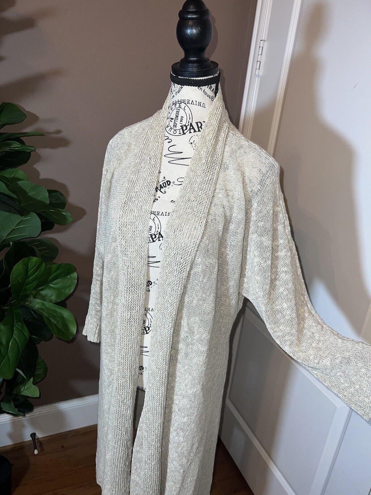 Eileen Fisher XL Natural Linen Color Cardigan Sweater Kimono