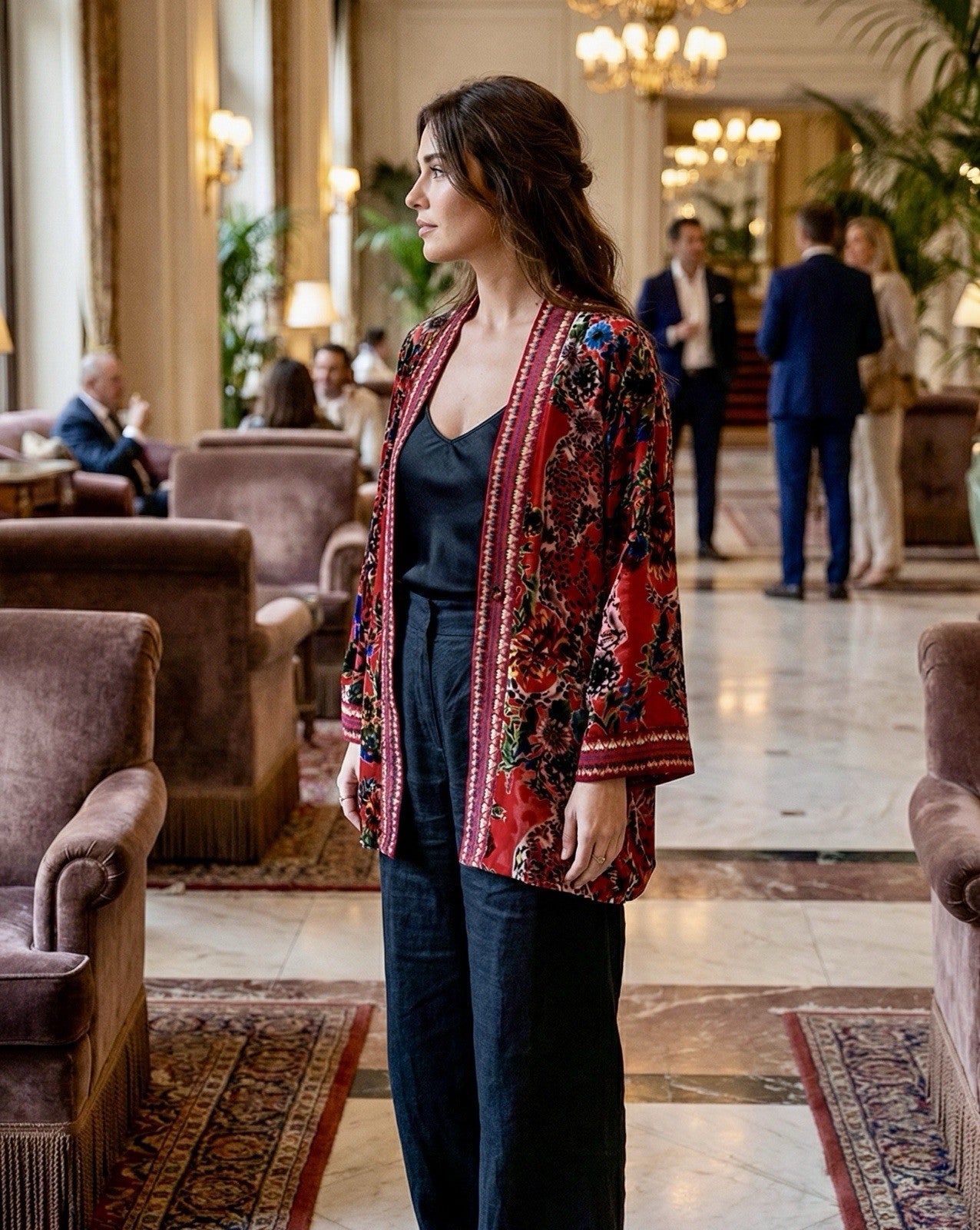 Johnny Was XL Red Burnout Velvet Kimono REVERSIBLE Jacket $550 Retail Johnny Was