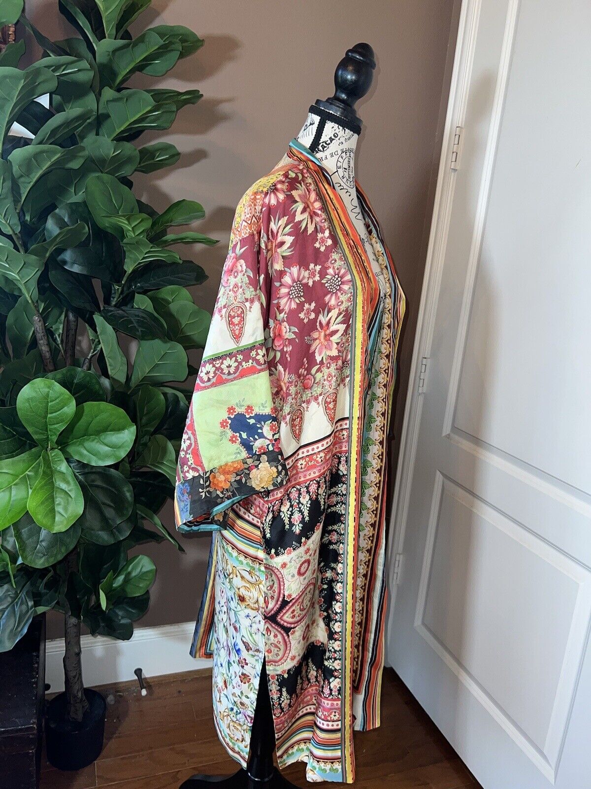 Johnny Was 100% Silk Long Kimono Wrap PL Petite Large REVERSIBLE Duster