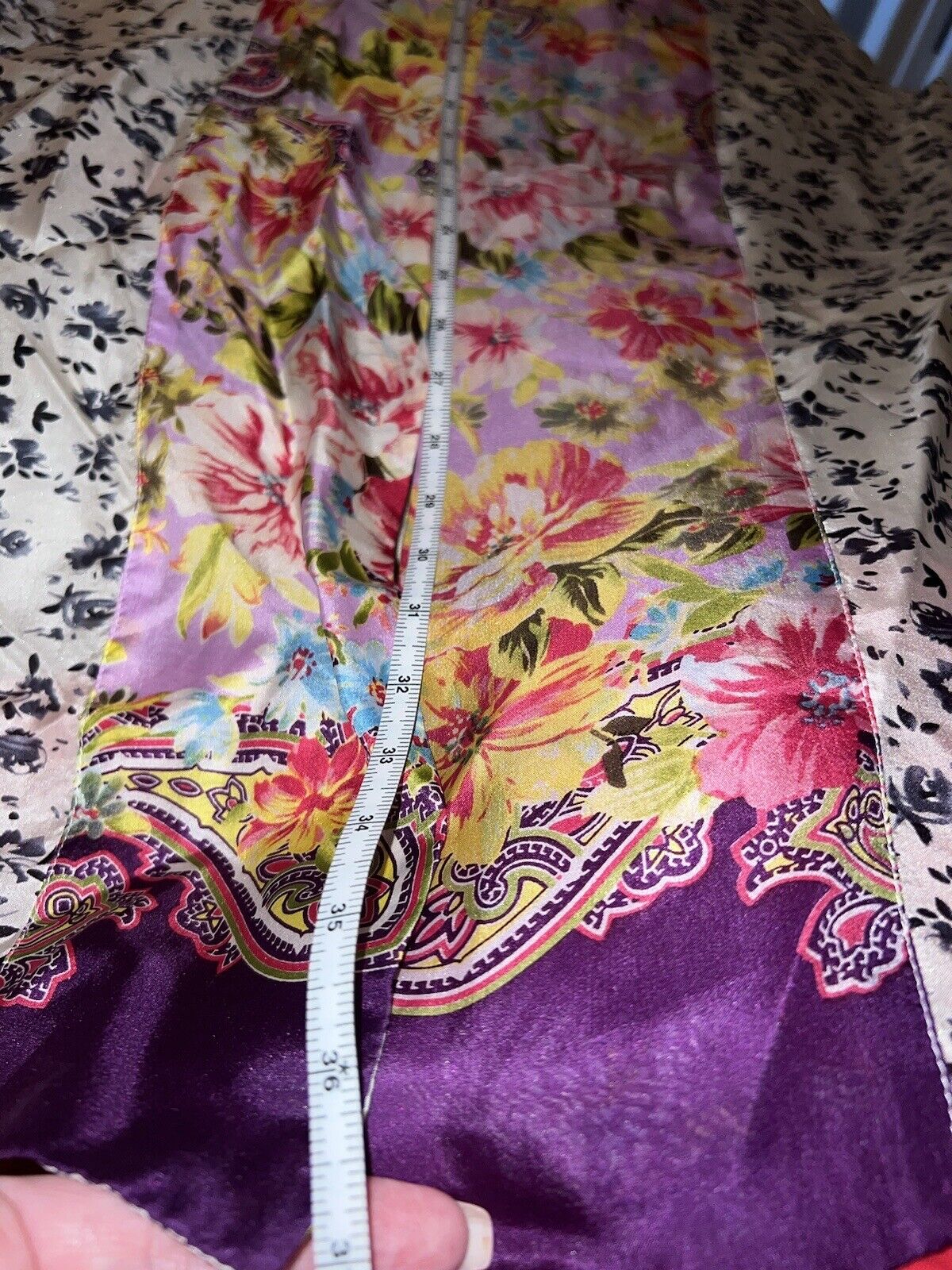 Johnny Was 100% Silk Kimono Wrap Lavender & Purple Trim M Medium Floral SPRING