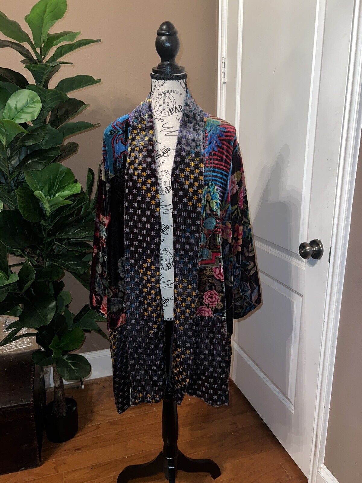 Johnny Was Velvet Kimono Wrap Jacket Sz XL 1X 1XL Oversized Cardigan