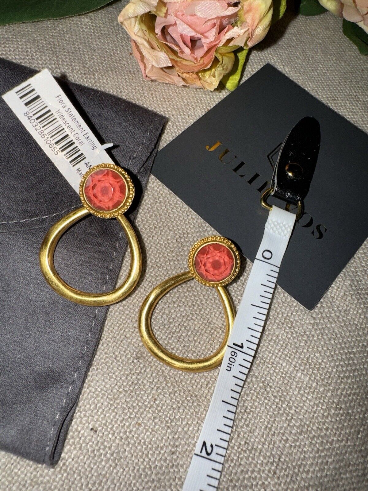 Julie Vos Iridescent Coral Hanging Hoops 24k Gold Plated Earrings