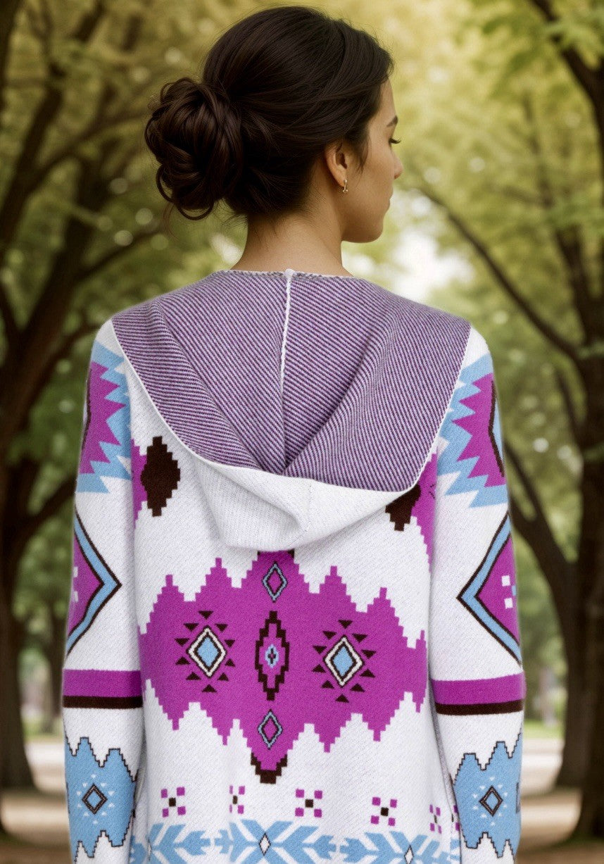 Johnny Was L White Purple & Blue Cashmere & Wool Cardigan Sweater Wrap $478 Johnny Was